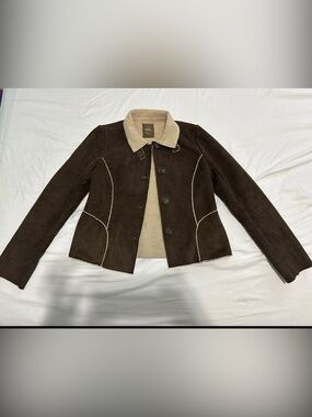 Old Navy Women’s Medium Brown Faux Suede Sherpa Lined Coat Jacket Y2K Style